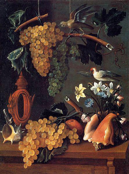 Juan de Espinosa Still-Life with Grapes, Flowers and Shells oil painting picture